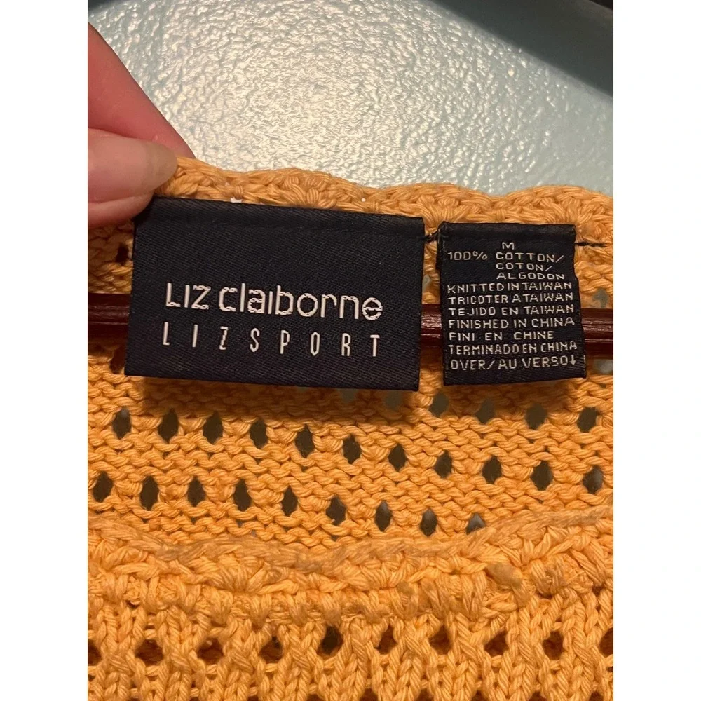 90s Floral Sun Crop Sweater Liz Claiborne Vintage Yellow M